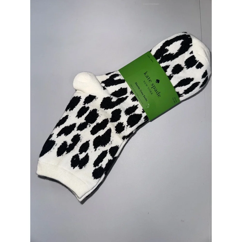 Kate Spade Shortie Crew Socks Women Black White Animal Print 3 Pair OS